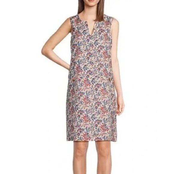 #350  J.McLaughlin NWT Rue Linen Floral Split Vneck Sleeveless Shift Dress XS-S - Picture 1 of 1